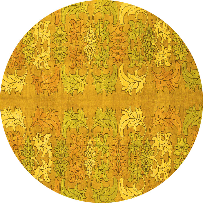 Round Abstract Yellow Modern Rug, abs1211yw
