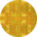 Round Abstract Yellow Modern Rug, abs1211yw