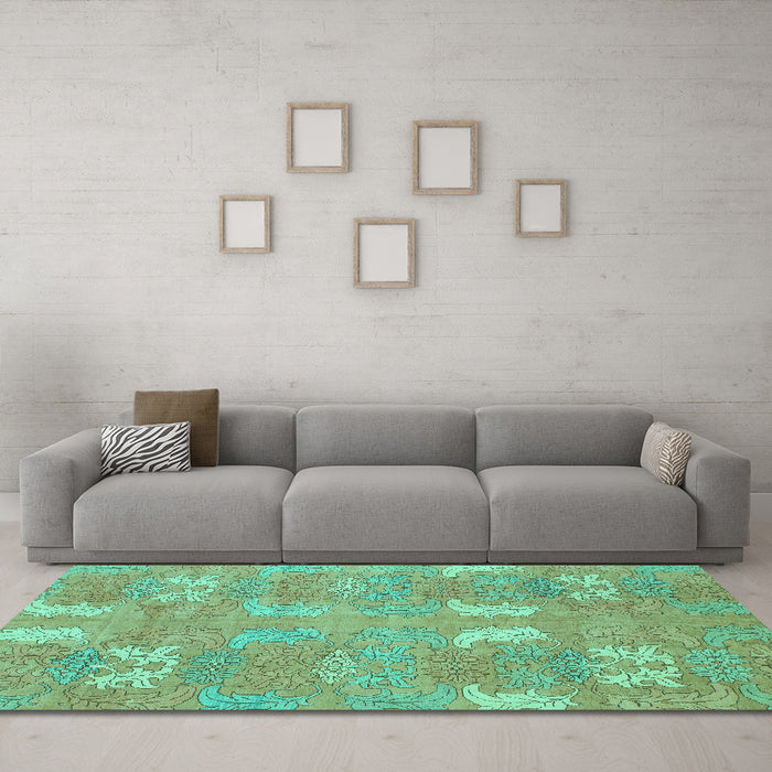 Machine Washable Abstract Turquoise Modern Area Rugs in a Living Room,, wshabs1211turq