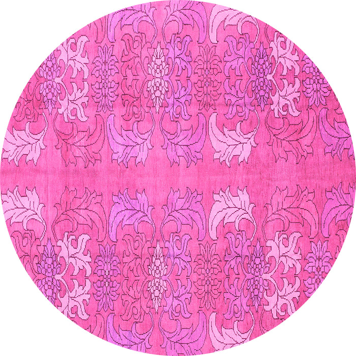 Round Machine Washable Abstract Pink Modern Rug, wshabs1211pnk