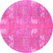 Round Machine Washable Abstract Pink Modern Rug, wshabs1211pnk
