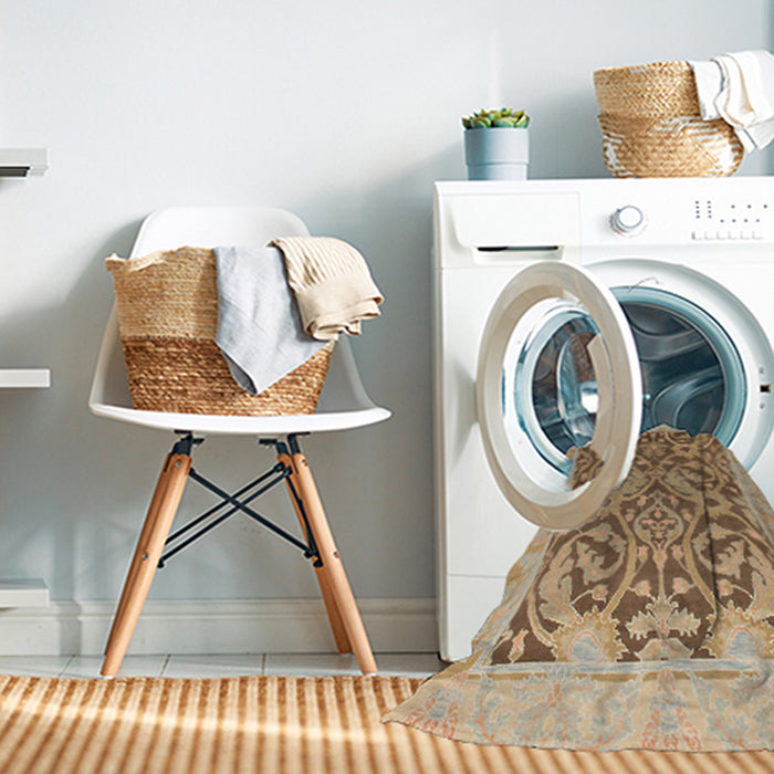 Machine Washable Abstract Light Brown Rug in a Washing Machine, wshabs1212