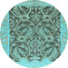 Round Abstract Light Blue Modern Rug, abs1212lblu