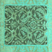 Square Machine Washable Abstract Turquoise Modern Area Rugs, wshabs1212turq