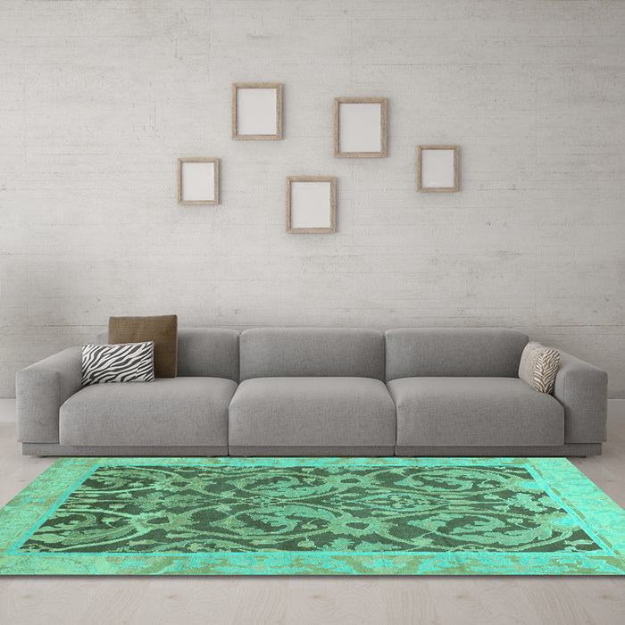 Machine Washable Abstract Turquoise Modern Area Rugs in a Living Room,, wshabs1212turq