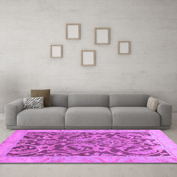 Machine Washable Abstract Purple Modern Area Rugs in a Living Room, wshabs1212pur