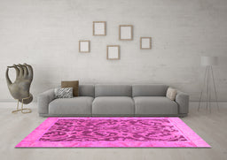Machine Washable Abstract Pink Modern Rug in a Living Room, wshabs1212pnk