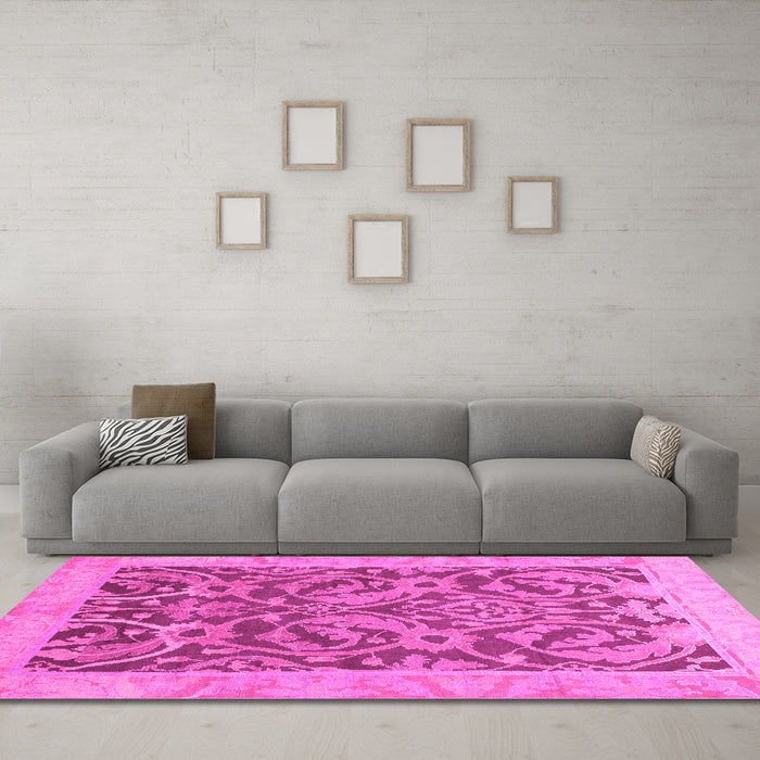 Machine Washable Abstract Pink Modern Rug in a Living Room, wshabs1212pnk