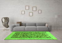 Machine Washable Abstract Green Modern Rug, wshabs1212grn