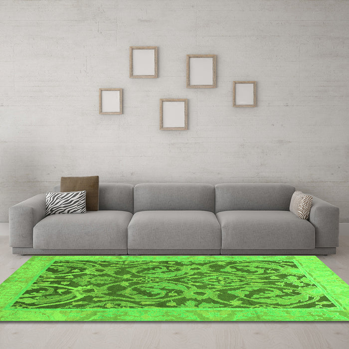 Machine Washable Abstract Green Modern Area Rugs in a Living Room,, wshabs1212grn