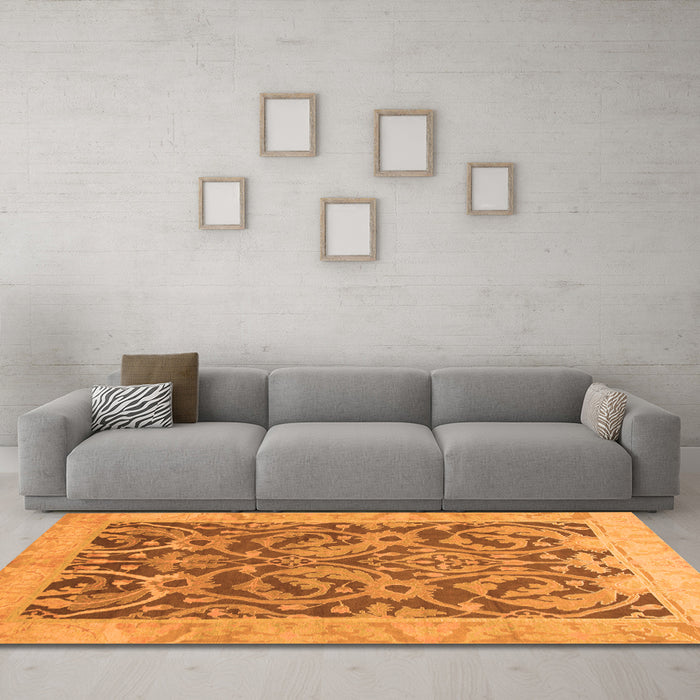 Machine Washable Abstract Orange Modern Area Rugs in a Living Room, wshabs1212org