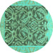 Round Machine Washable Abstract Turquoise Modern Area Rugs, wshabs1212turq