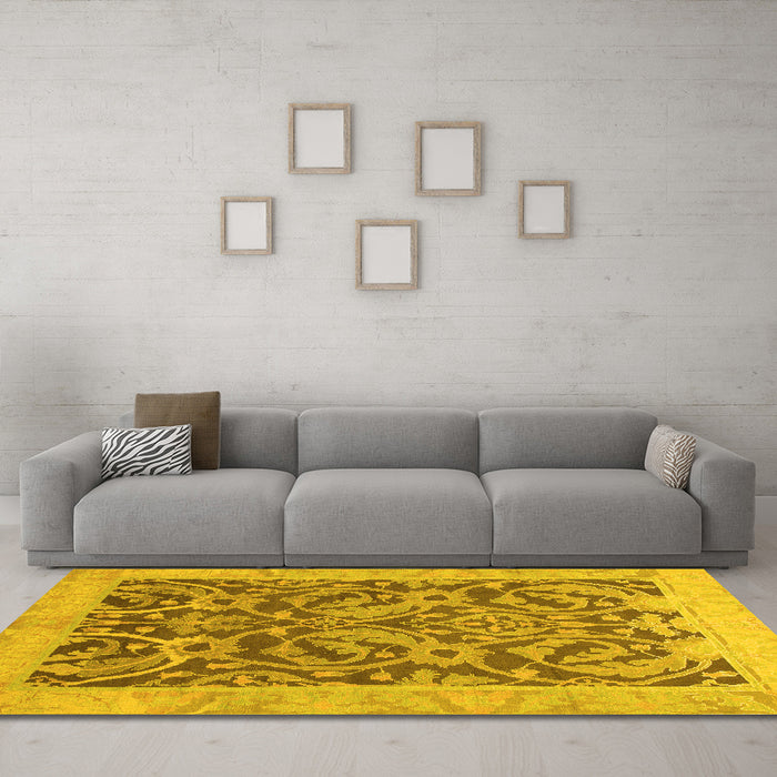 Machine Washable Abstract Yellow Modern Rug in a Living Room, wshabs1212yw