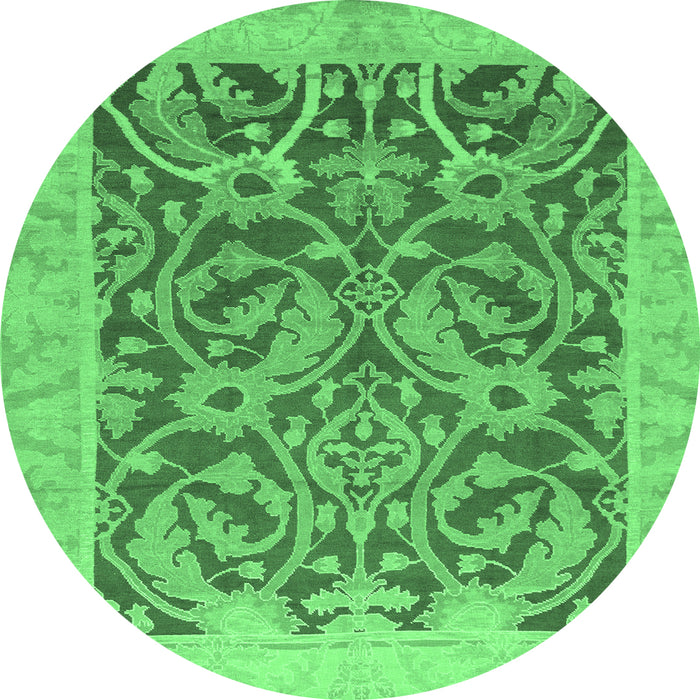 Round Machine Washable Abstract Emerald Green Modern Area Rugs, wshabs1212emgrn