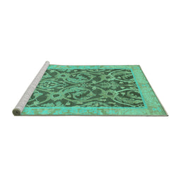 Sideview of Machine Washable Abstract Turquoise Modern Area Rugs, wshabs1212turq