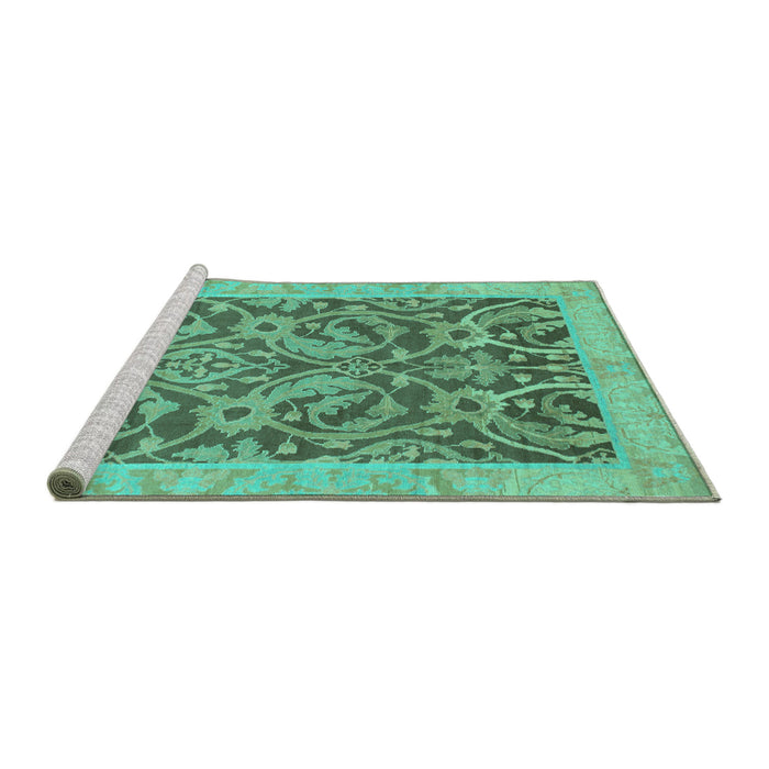 Sideview of Machine Washable Abstract Turquoise Modern Area Rugs, wshabs1212turq