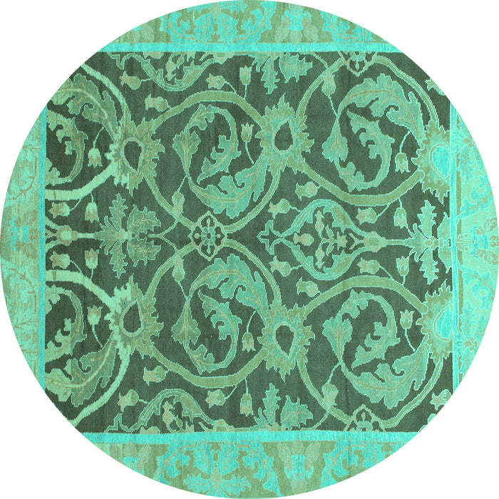 Round Abstract Turquoise Modern Rug, abs1212turq