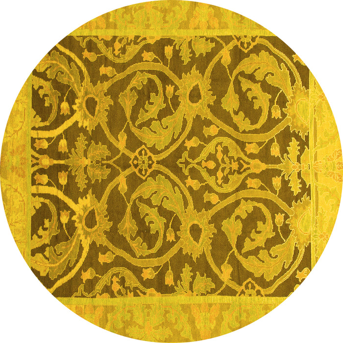 Round Abstract Yellow Modern Rug, abs1212yw