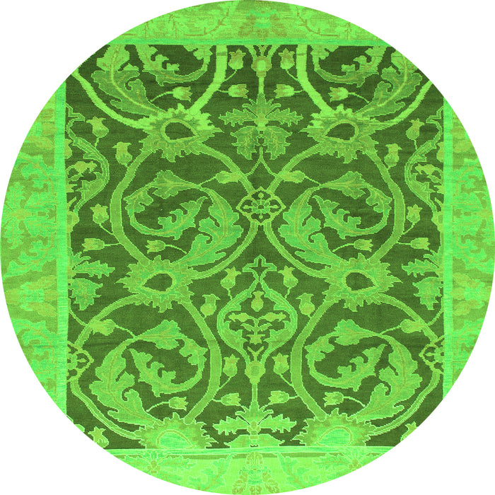 Round Machine Washable Abstract Green Modern Area Rugs, wshabs1212grn