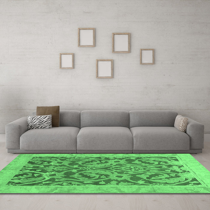 Machine Washable Abstract Emerald Green Modern Area Rugs in a Living Room,, wshabs1212emgrn