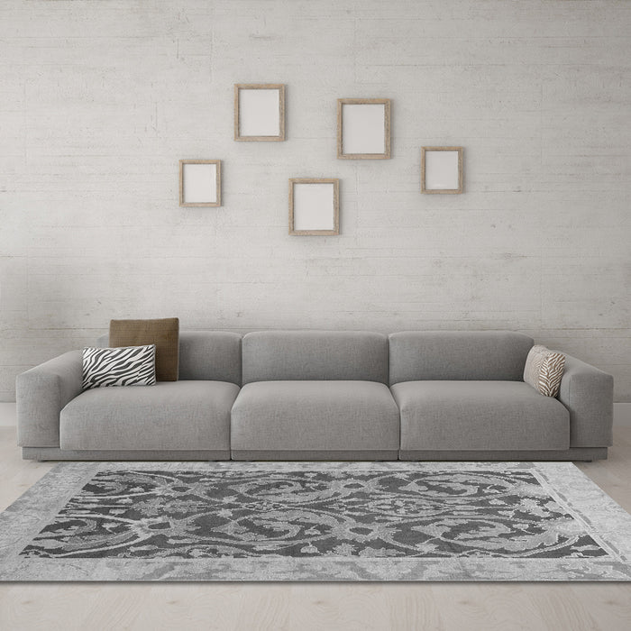 Machine Washable Abstract Gray Modern Rug in a Living Room,, wshabs1212gry