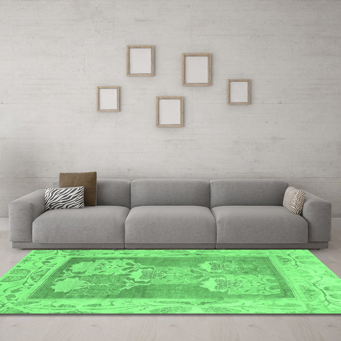 Machine Washable Abstract Emerald Green Modern Area Rugs in a Living Room,, wshabs1213emgrn