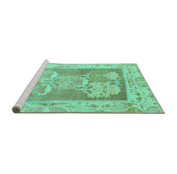 Sideview of Machine Washable Abstract Turquoise Modern Area Rugs, wshabs1213turq