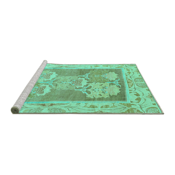 Sideview of Machine Washable Abstract Turquoise Modern Area Rugs, wshabs1213turq