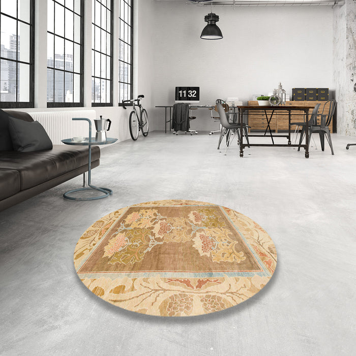 Round Machine Washable Abstract Orange Rug in a Office, wshabs1213