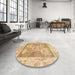 Round Machine Washable Abstract Orange Rug in a Office, wshabs1213