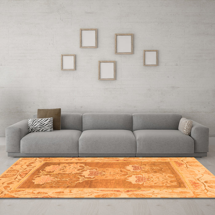 Machine Washable Abstract Orange Modern Area Rugs in a Living Room, wshabs1213org