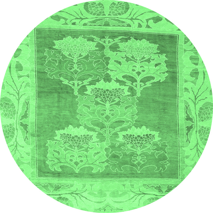 Round Machine Washable Abstract Emerald Green Modern Area Rugs, wshabs1213emgrn