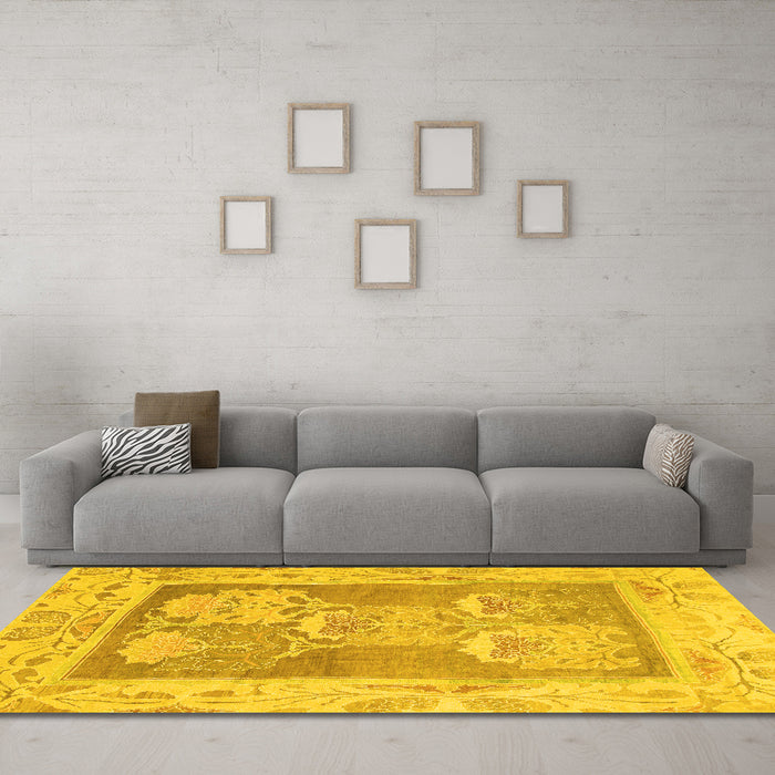 Machine Washable Abstract Yellow Modern Rug in a Living Room, wshabs1213yw