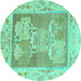 Round Abstract Turquoise Modern Rug, abs1213turq