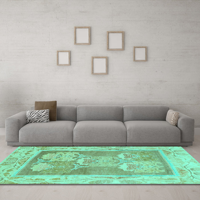Machine Washable Abstract Turquoise Modern Area Rugs in a Living Room,, wshabs1213turq