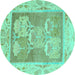 Round Machine Washable Abstract Turquoise Modern Area Rugs, wshabs1213turq