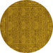 Round Machine Washable Abstract Yellow Modern Rug, wshabs1214yw