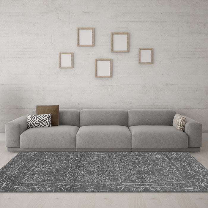 Machine Washable Abstract Gray Modern Rug in a Living Room,, wshabs1214gry