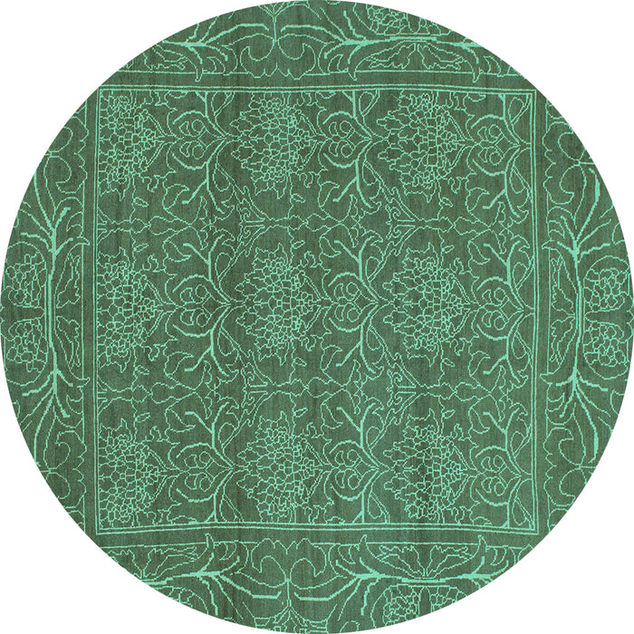 Round Machine Washable Abstract Turquoise Modern Area Rugs, wshabs1214turq
