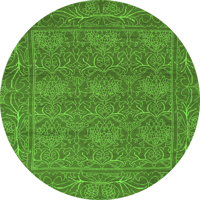 Round Machine Washable Abstract Green Modern Area Rugs, wshabs1214grn