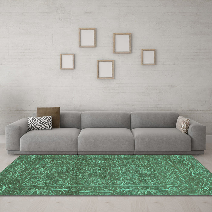 Machine Washable Abstract Turquoise Modern Area Rugs in a Living Room,, wshabs1214turq