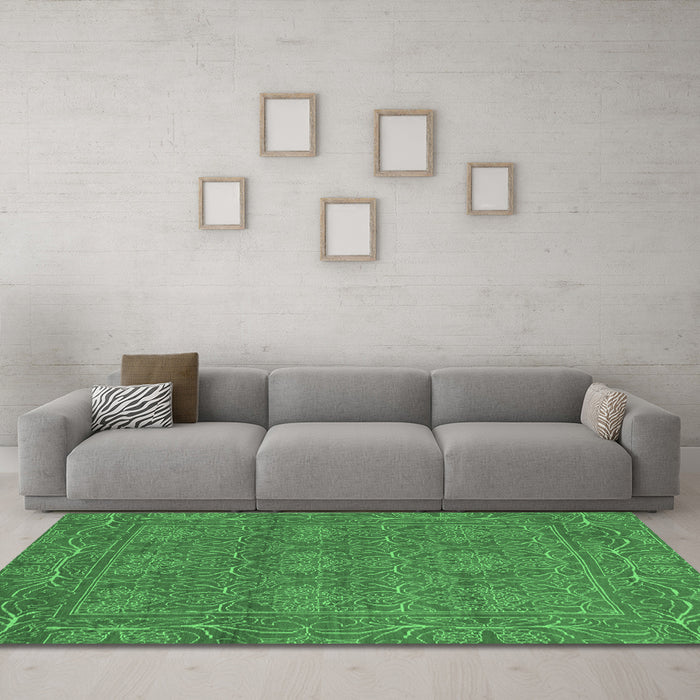 Machine Washable Abstract Emerald Green Modern Area Rugs in a Living Room,, wshabs1214emgrn