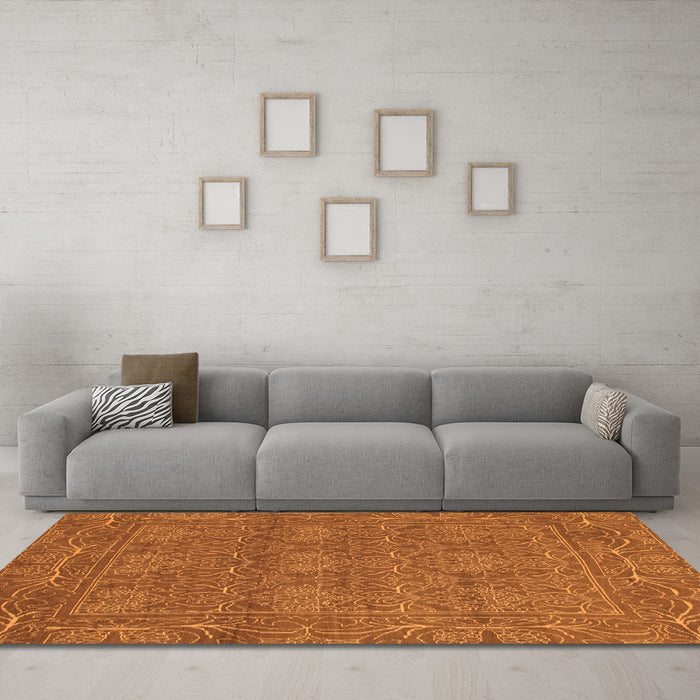 Machine Washable Abstract Orange Modern Area Rugs in a Living Room, wshabs1214org