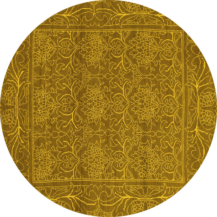 Round Abstract Yellow Modern Rug, abs1214yw
