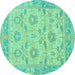 Round Machine Washable Abstract Turquoise Modern Area Rugs, wshabs1215turq