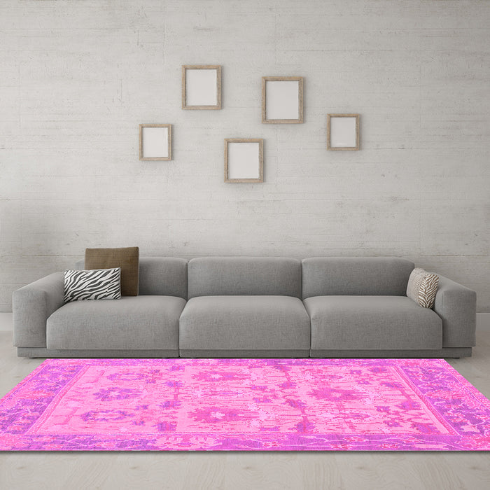 Machine Washable Abstract Pink Modern Rug in a Living Room, wshabs1215pnk