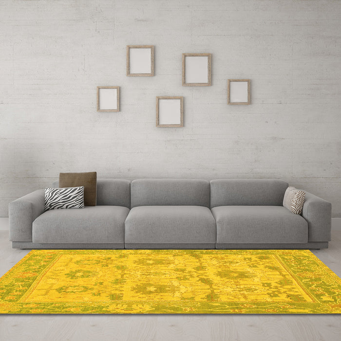 Machine Washable Abstract Yellow Modern Rug in a Living Room, wshabs1215yw