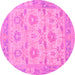 Round Abstract Pink Modern Rug, abs1215pnk