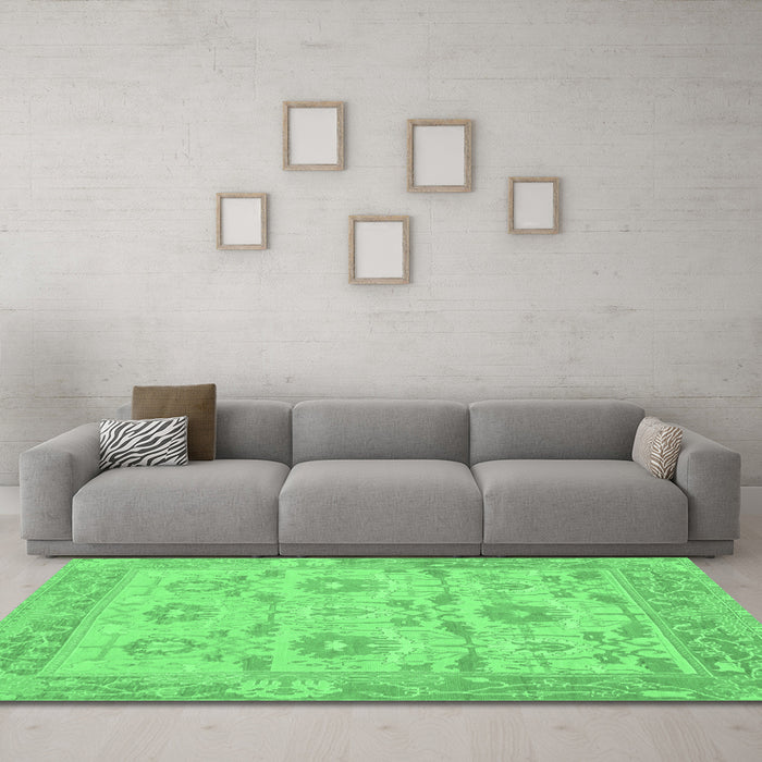 Machine Washable Abstract Emerald Green Modern Area Rugs in a Living Room,, wshabs1215emgrn