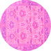 Round Machine Washable Abstract Pink Modern Rug, wshabs1215pnk